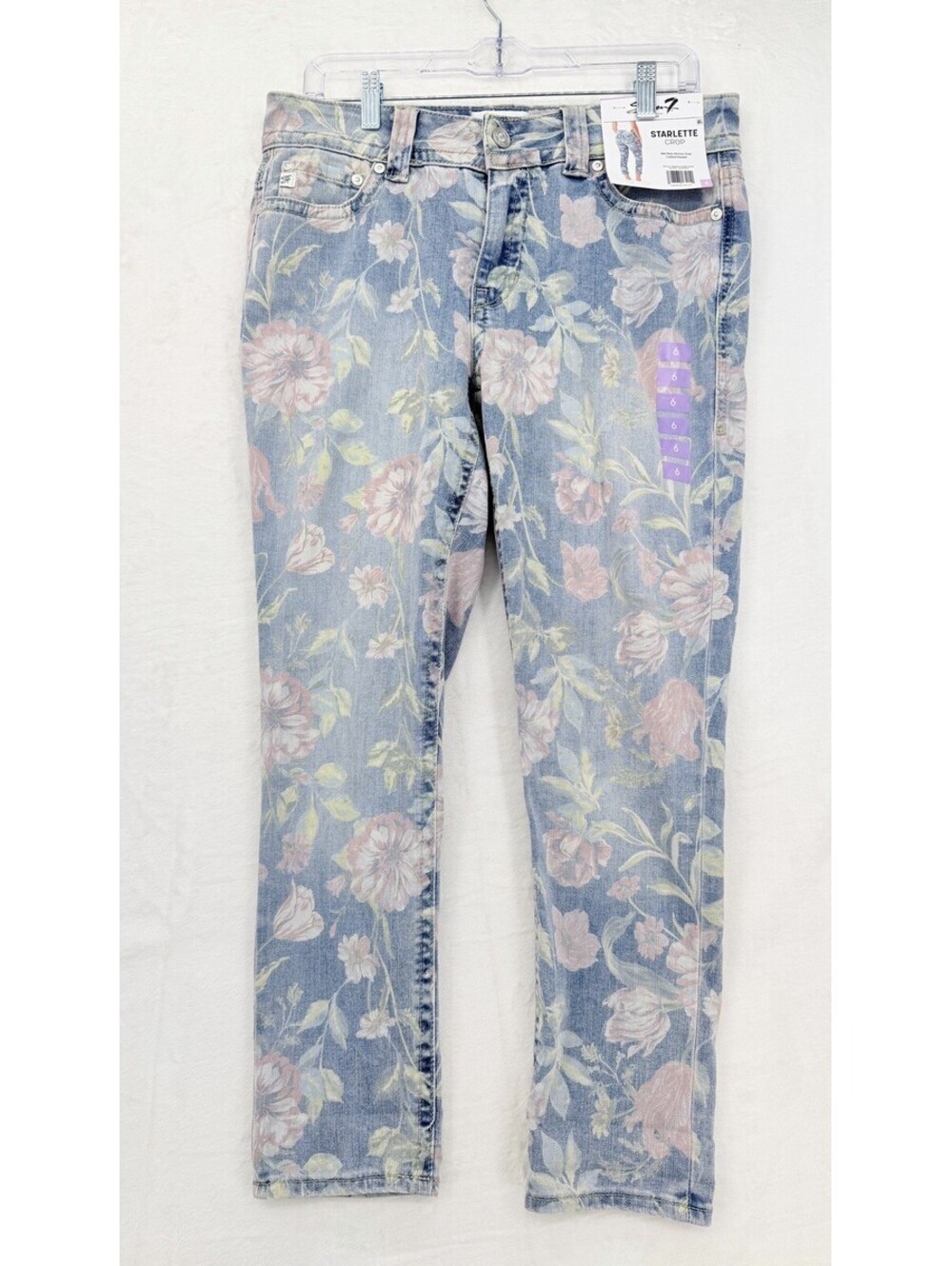 Seven 7 Cropped Jeans 6 Womens Light Blue Floral Print Starlette Crop New - Picture 4 of 12